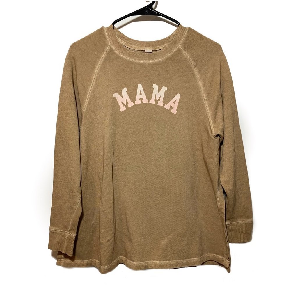 Old Navy Tan Crew Neck Sweater with Pink 'MAMA'